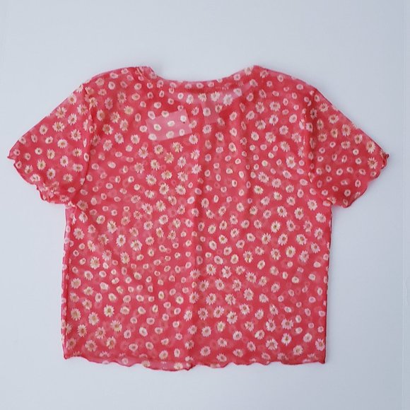 PERSAYA Red Floral Mesh Top - Picture 3 of 9